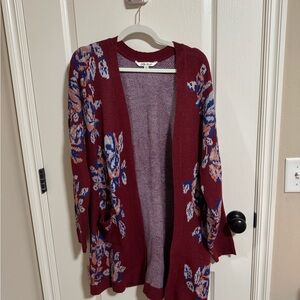 The Pioneer Woman Burgundy Floral Sweater Cardigan – Cozy Thick Knit, Open Front